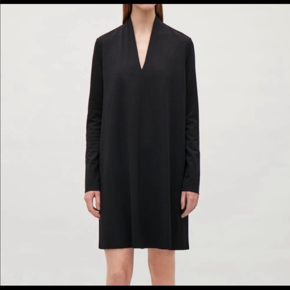 COS | Dresses | Cos Black Vneck Long Sleeve Stretch Knit A Line Dress |  Poshmark